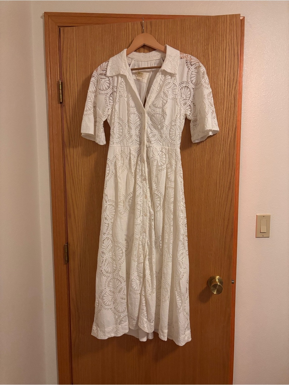 Anthropology White Lace Midi Dress with Collar